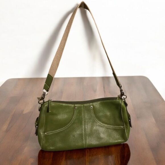 Tignanello Y2K Pebble Leather Bag Removable Canvas Shoulder Strap Kelly Green - Picture 3 of 12